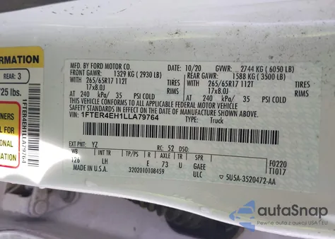 2020 Ford Ranger Xl из США, поврежденный, VIN 1FTER4EH1LLA79764